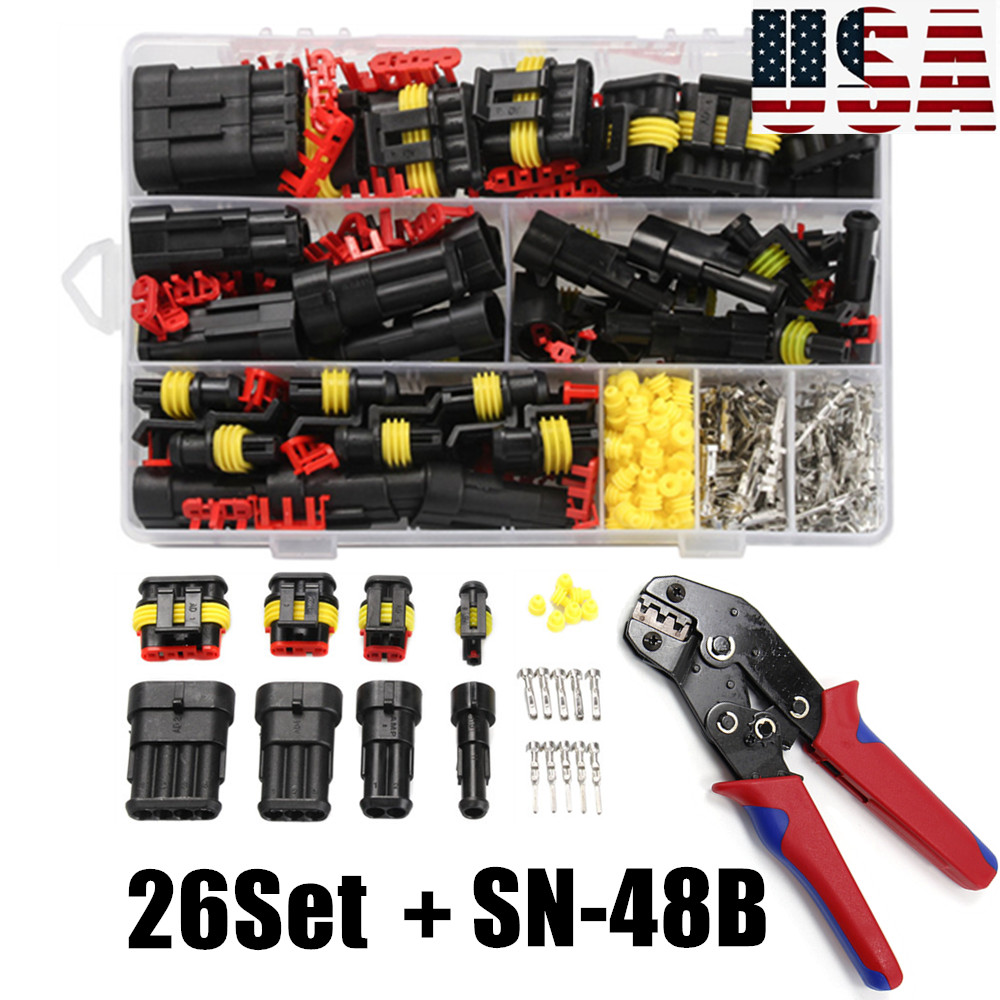 26 Sets Waterproof Car Auto Electrical Wire Connector Plug 1-4 Pin Way Plug Kit