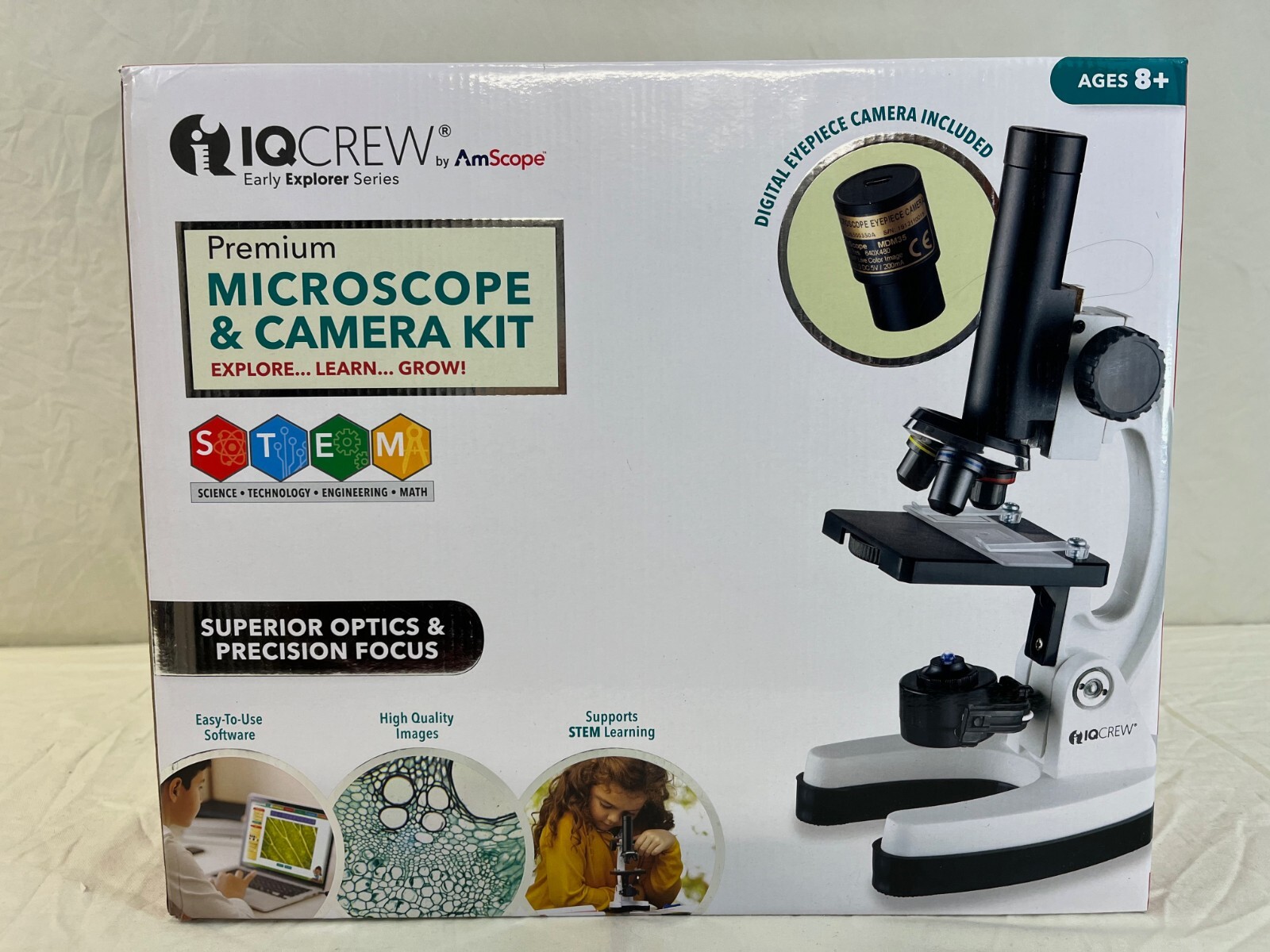 IQ Crew 85-Piece Microscope AND CAMERA Set 1200X STEM Educatonal Complete