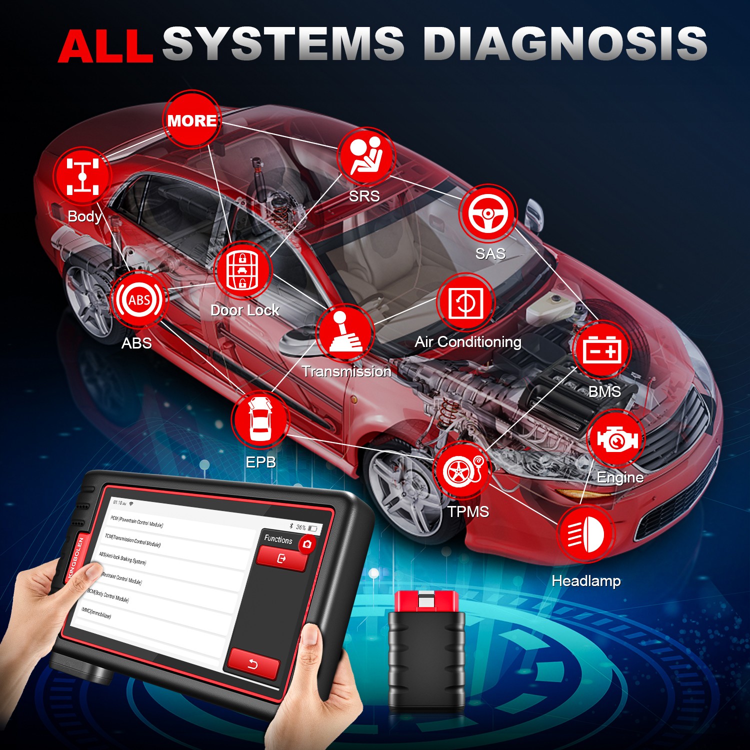 KINGBOLEN S6 Car Diagnostic Tool OBD2 Scanner ALL System Bluetooth- Free Update
