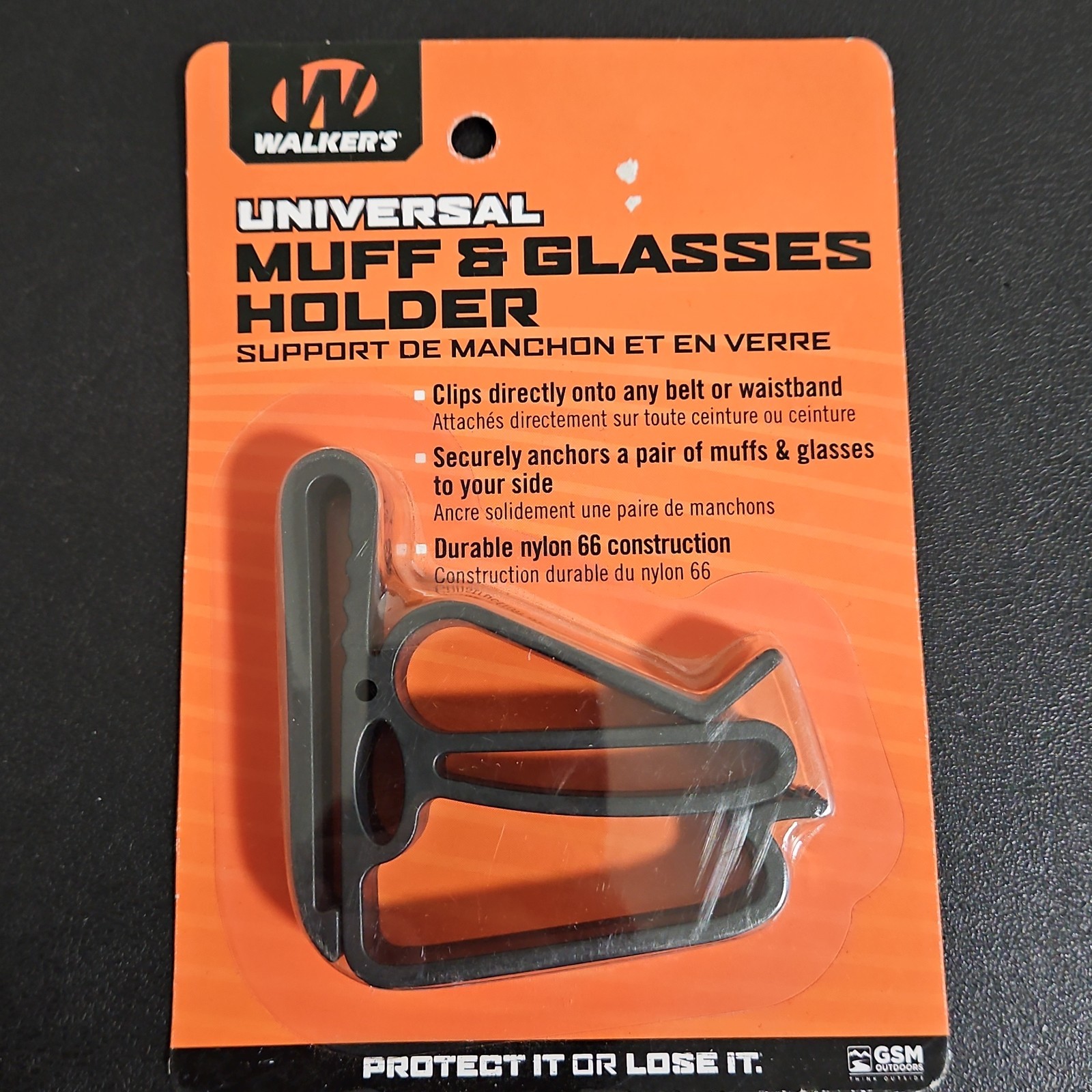 Walker's Universal Muff & Glasses Holder Black Durable Nylon 66 Clips onto Belt