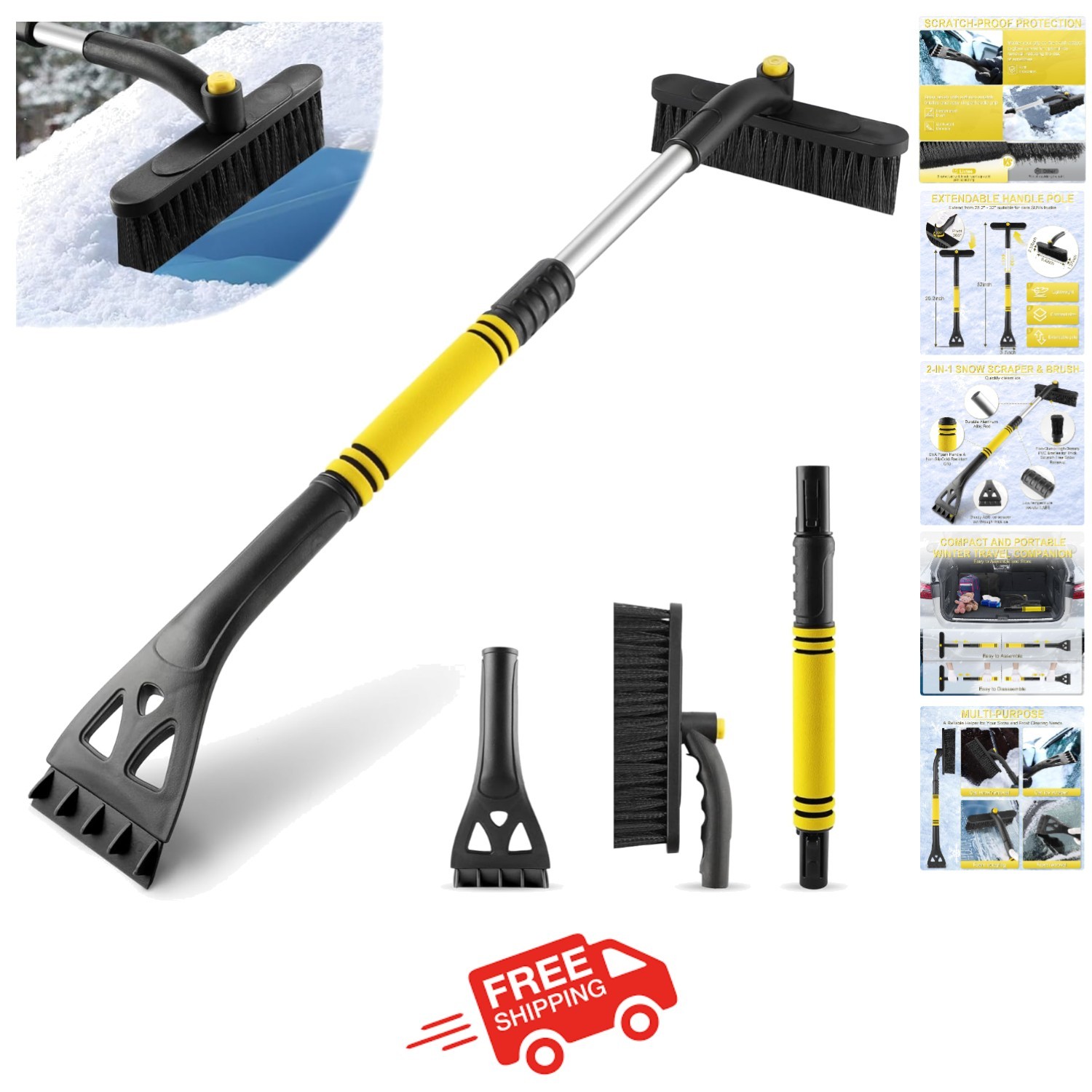360° Rotating Ice Scraper & Snow Brush - 32" Extendable Design for All Vehicles