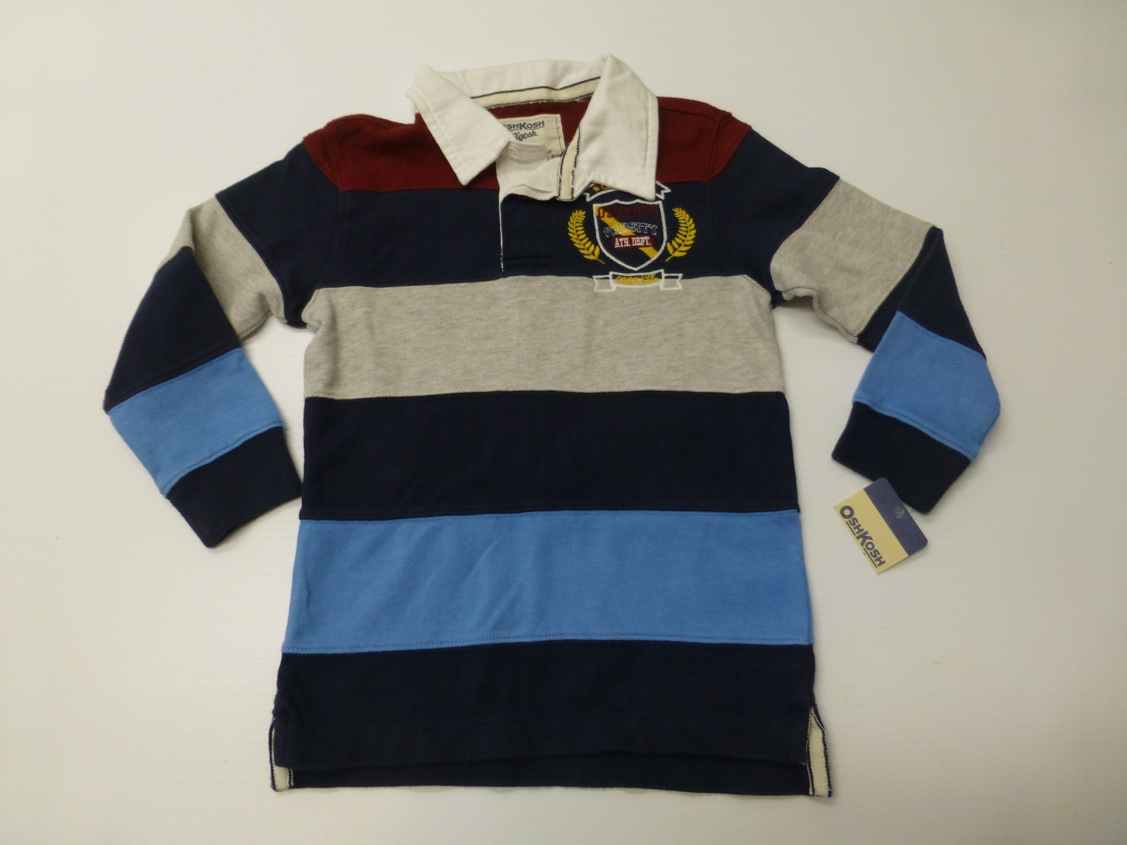 Oshkosh Polo Shirt Boys Size 4  Red Grey & Blue Striped Knit Polo Shirt New
