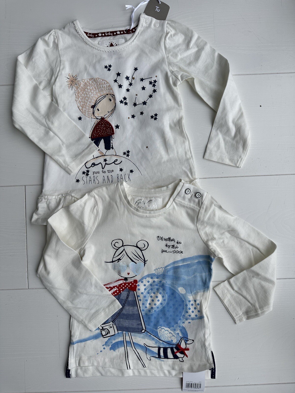 2x Tu & mother care Girls Cotton Top Love You To the Stars 12/18 Months BNWT
