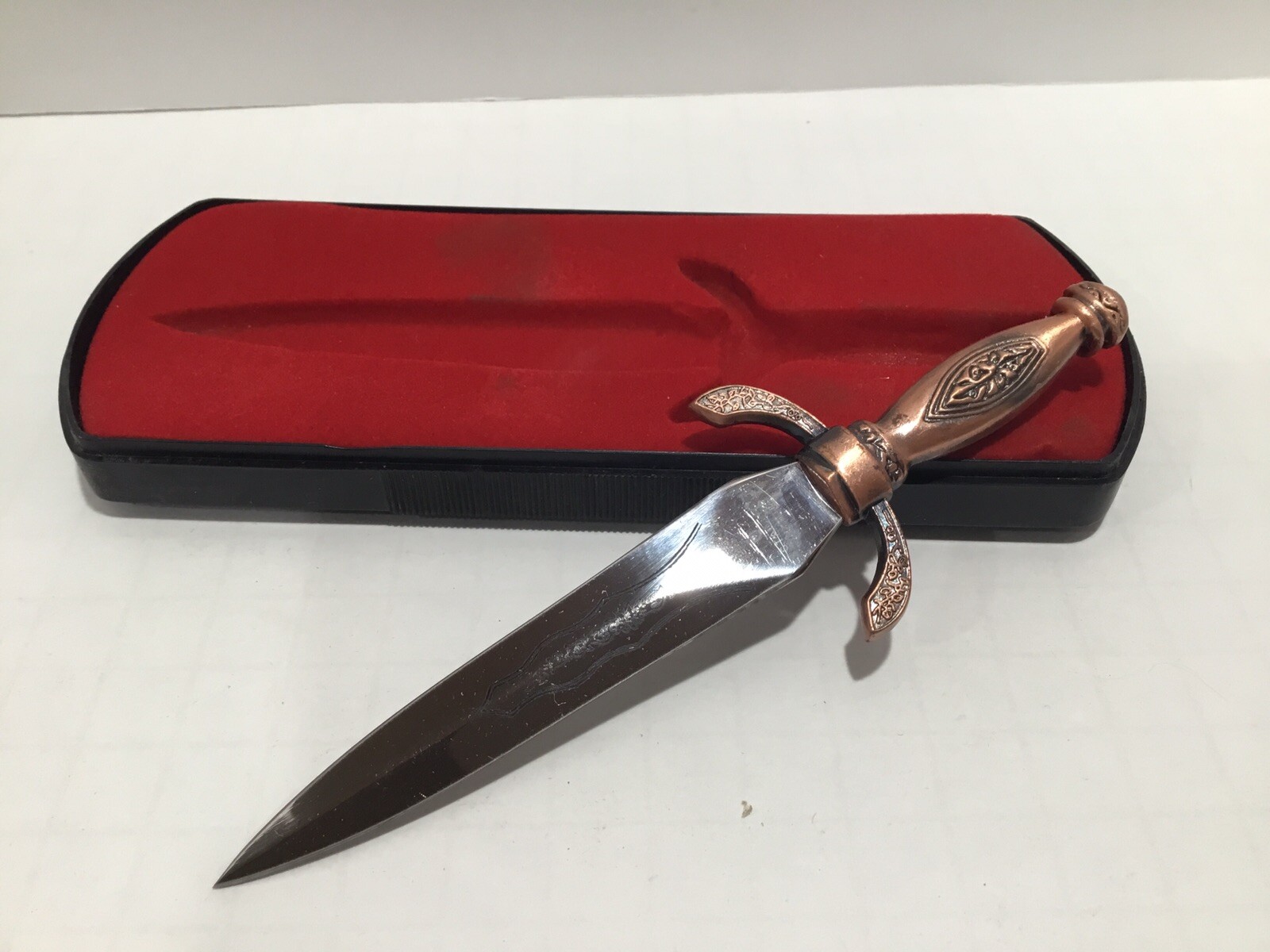 Stainless Steel Dagger or Letter Opener 6” Brass Colored Decorative Handle
