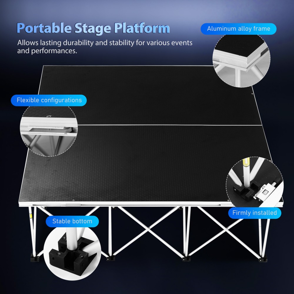 4*4 ft Assemble Stage Riser for Wedding Event Drums Foldable Performances Stages