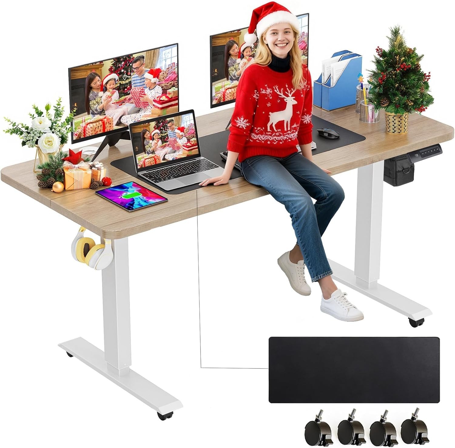 55 x 24In Electric Standing Desk Adjustable Height with Large Mouse Pad & Wheels