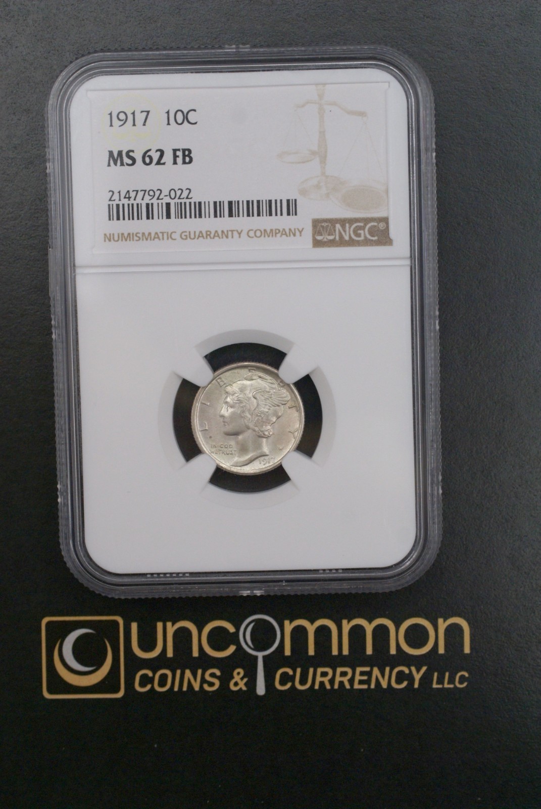 1917 MS 62 Fb Mercury Dime. Graded by NGC.  (UCC-MD-1917-MS62FB-N-0003)
