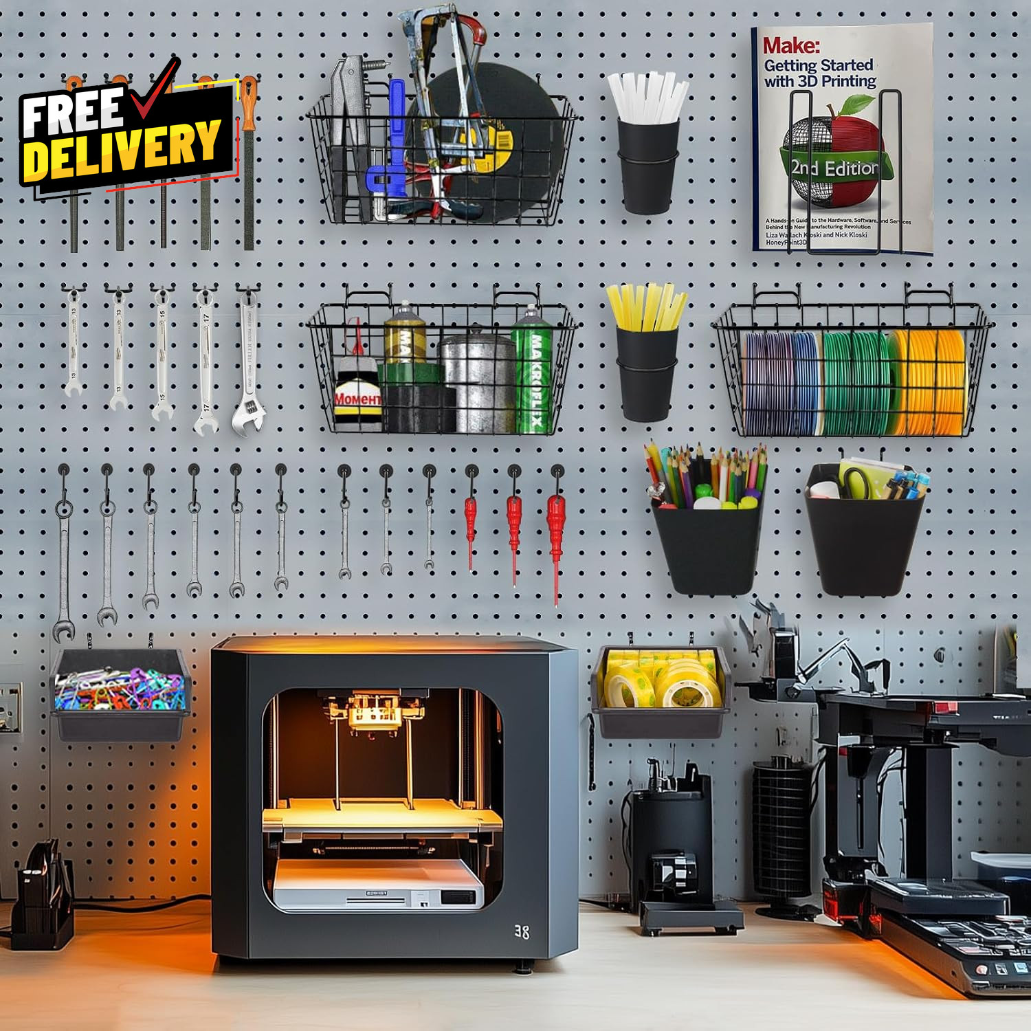 Pegboard Basket Organizers Peg Board Large Baskets Hooks Bins Cups Tool O.....