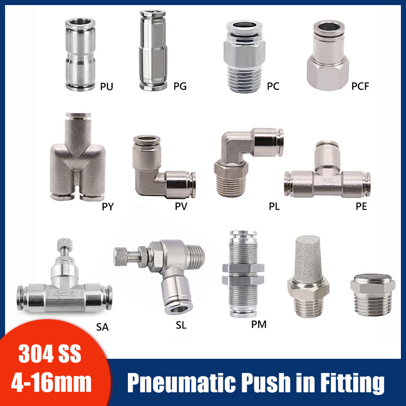 Stainless Steel Pneumatic Push to Connect Fittings Elbow Tee Straight Air Line