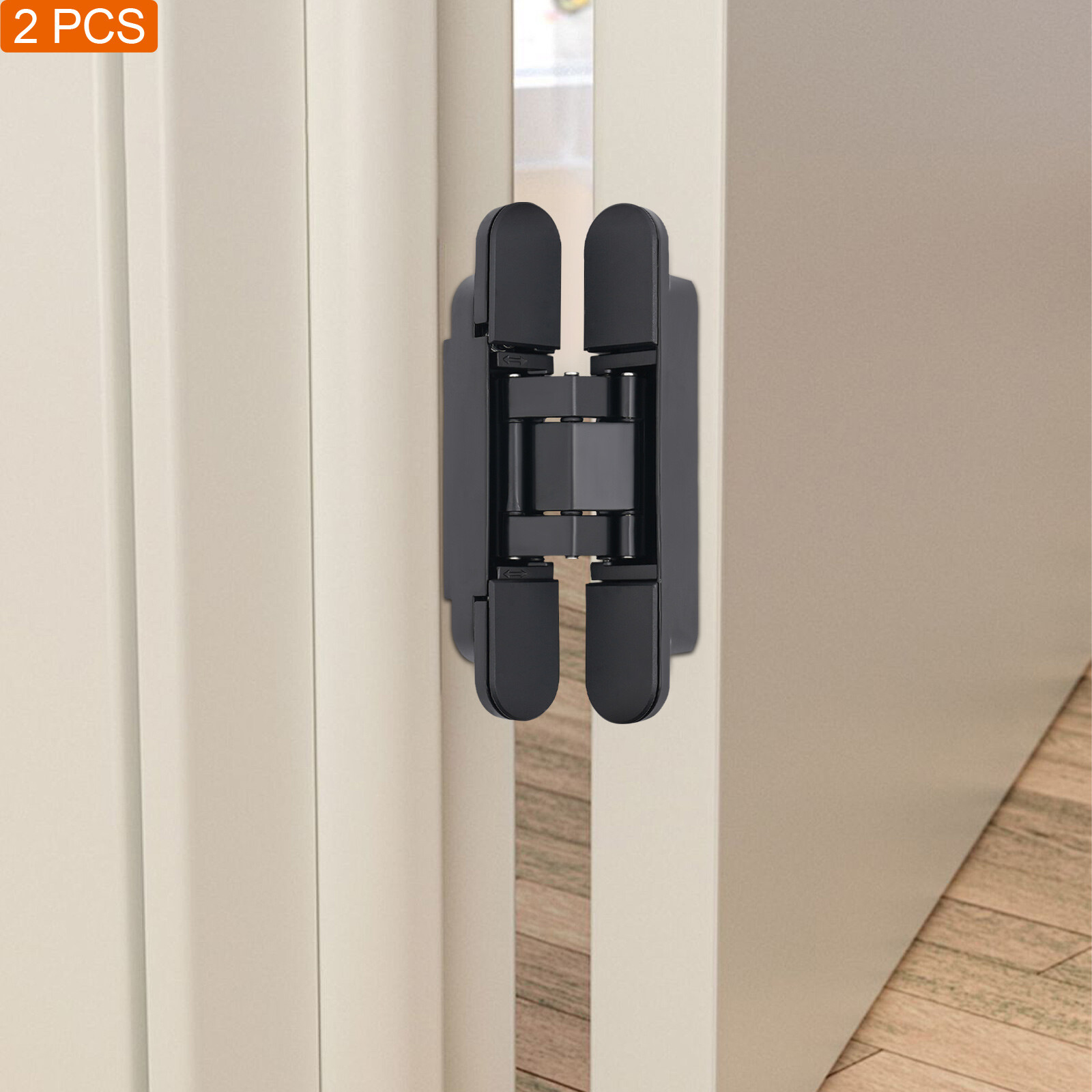 2-Pack 6'' Black Hidden Door Hinges Heavy Duty Zinc Alloy Hinges Concealed Hinge