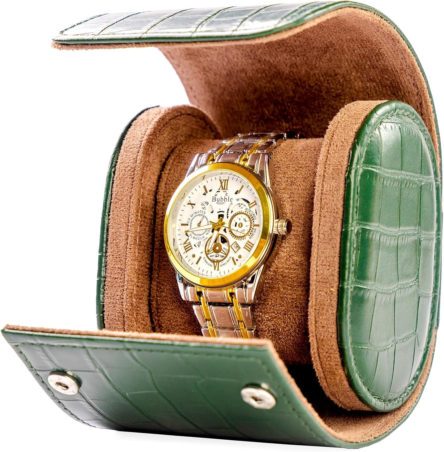 Single Watch Travel Case-Classic Leather Watch Case with Superb Texture.(Portabl