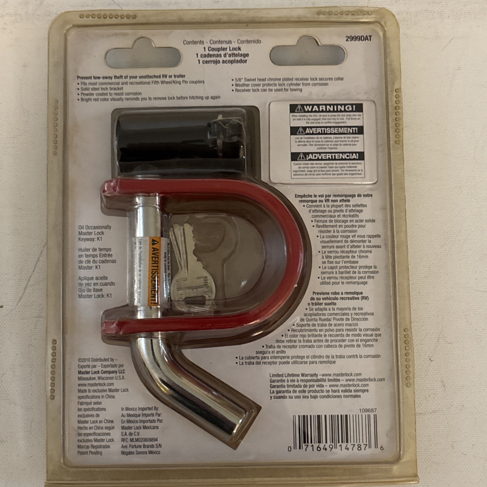 Master Lock Fifth Wheel/King Pin Coupler Latch & Receiver Lock -- 2999DAT