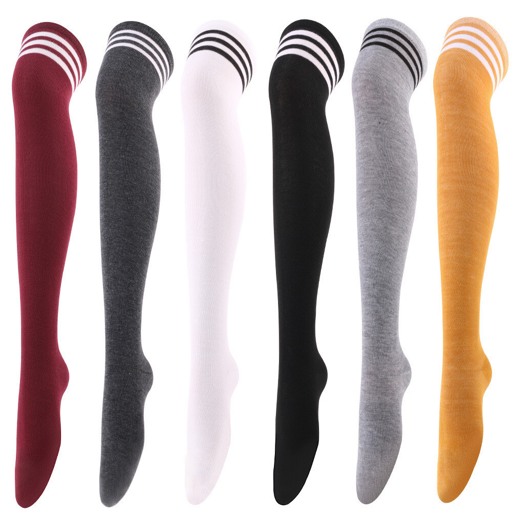 New Women High School Girl Over Knee Thigh Stocking Knit Cable Long Stripe Socks