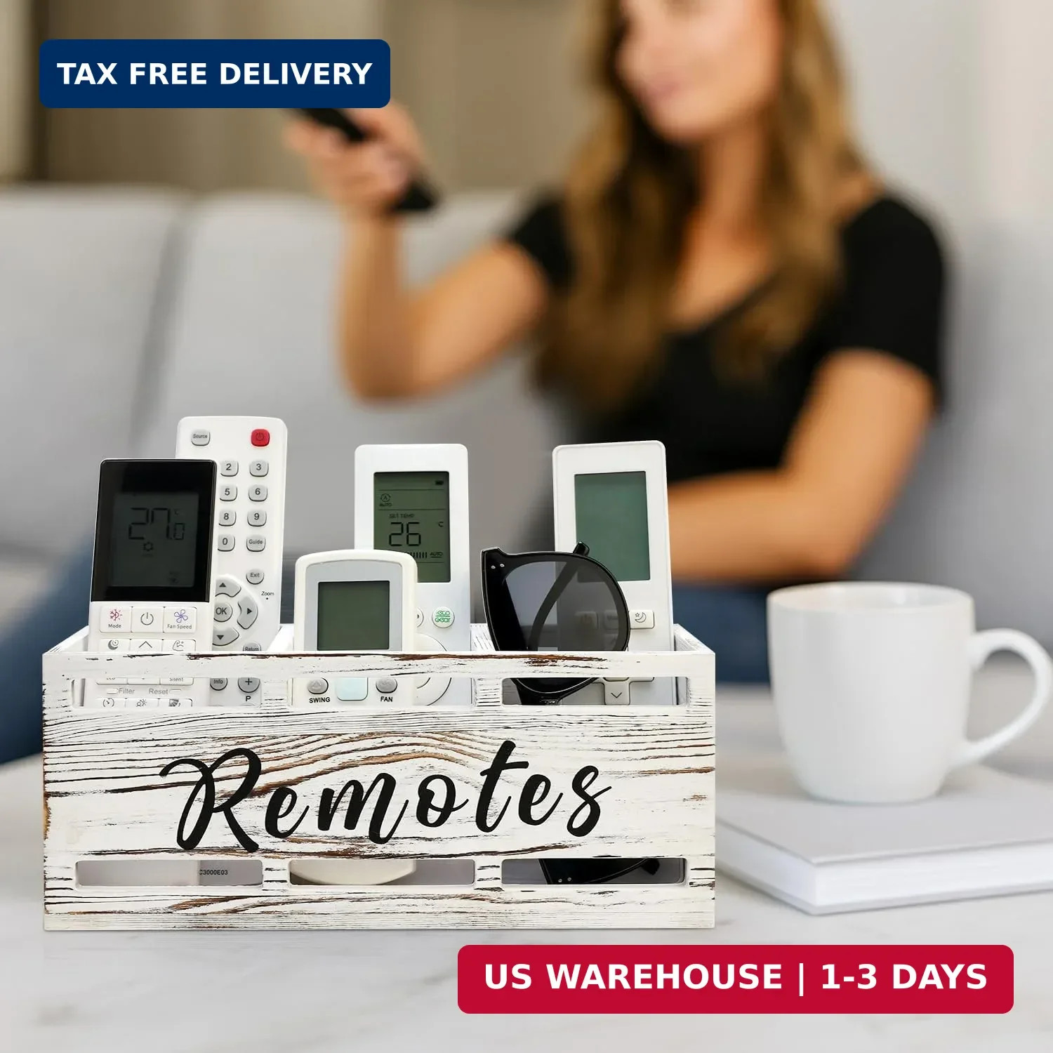 Remote Control Holder for Wall Bedside Organizer Wooden Remote Caddy Control Org