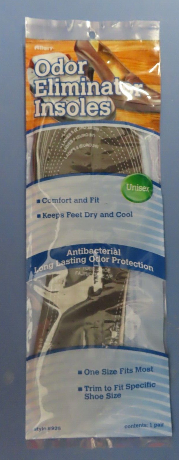 Allary  Odor Eliminator Insoles  One pair.  Unisex  One size fits most #925 NEW