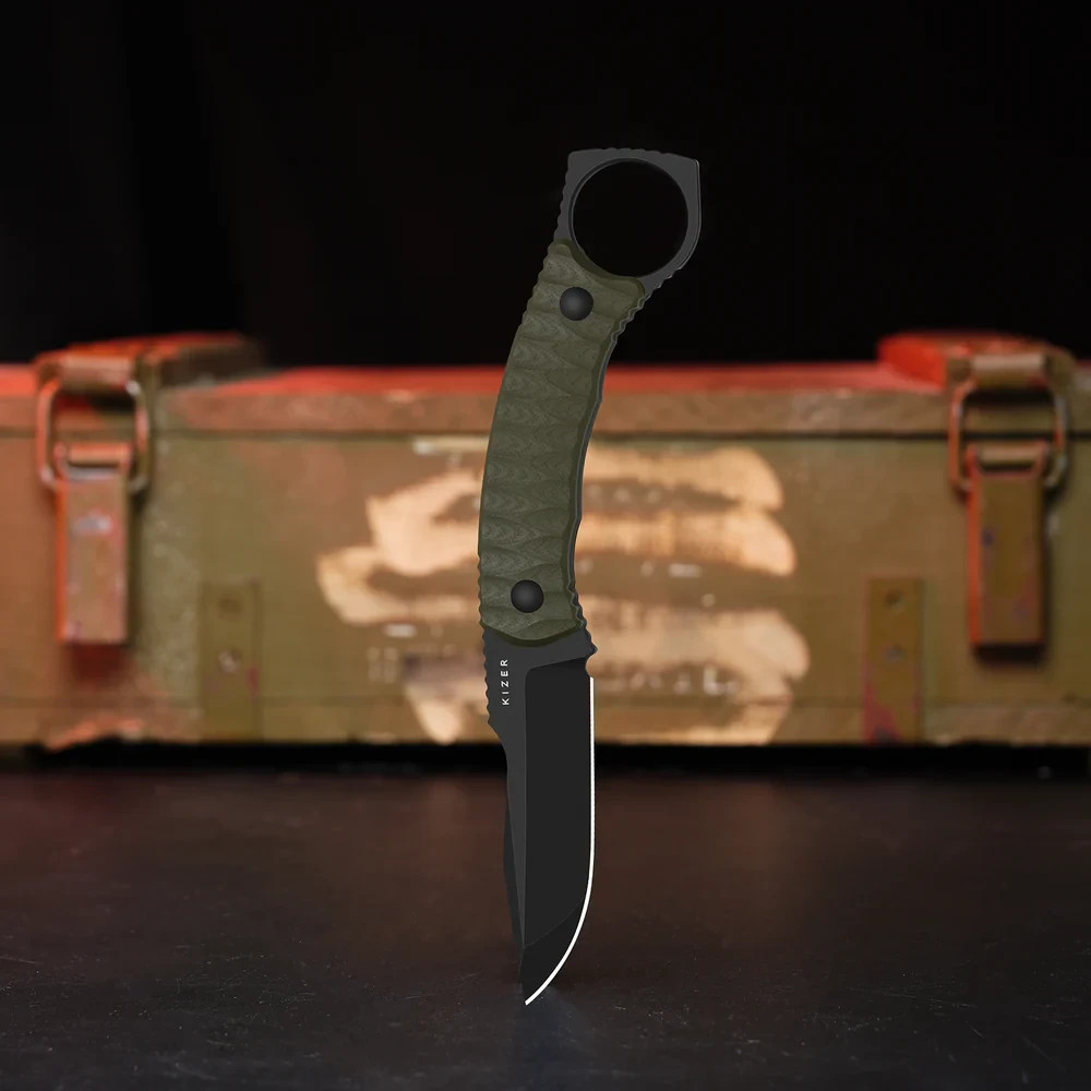 Kizer Cutlery Billy Bones Fixed Knife 3.5" AEB-L Steel Blade Olive G10 Handle