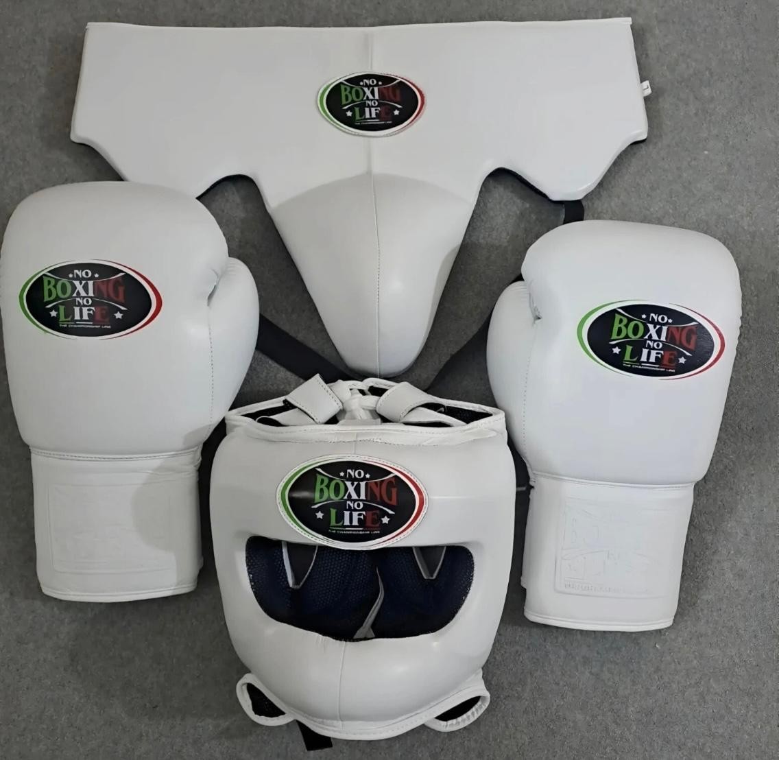 No Boxing No Life Sparring Set Boxing Gloves Head Guard Groin Guard White