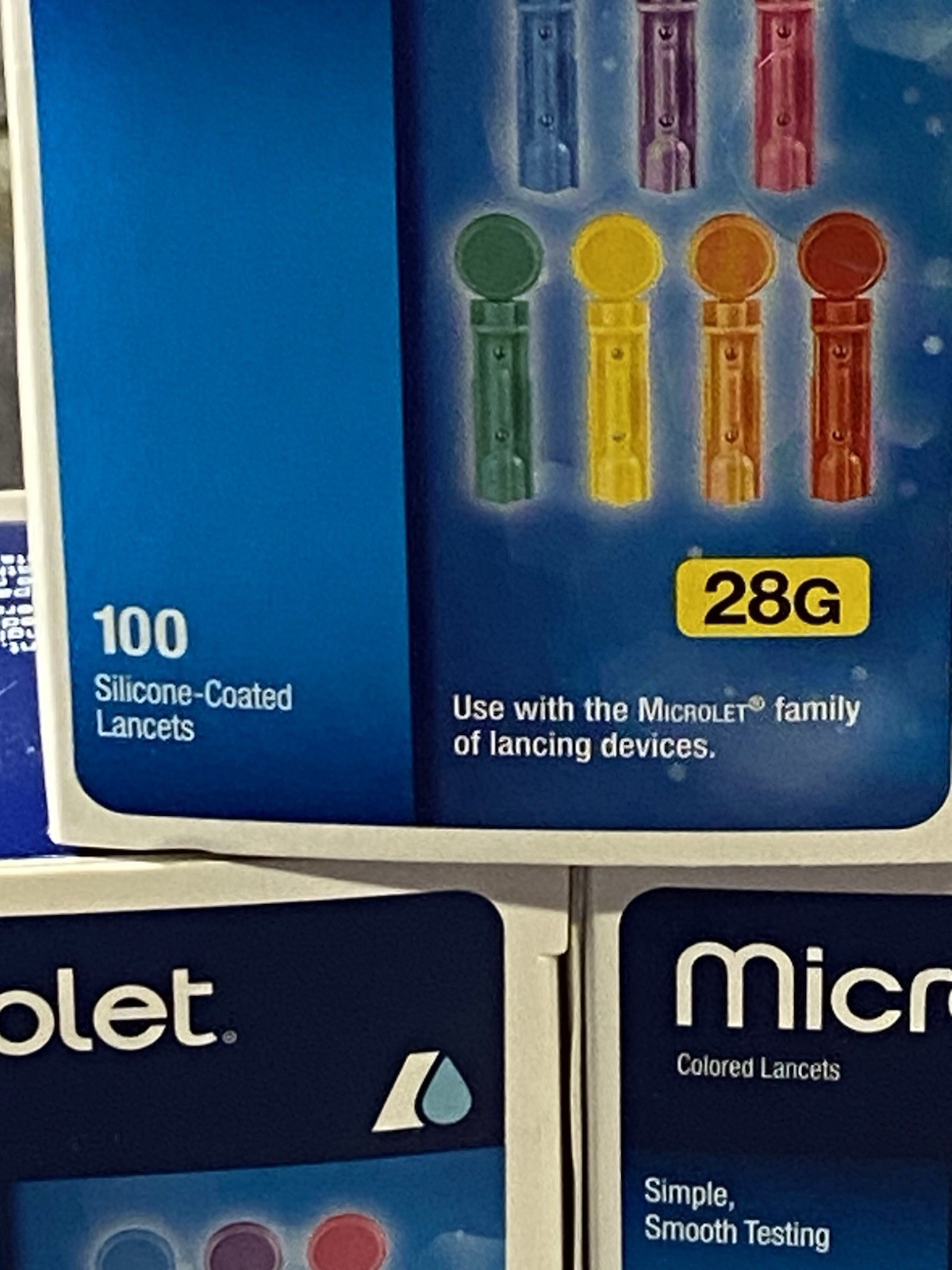 Microlet Colored Lancets - 100 Silicone Coated Lancets X 5 Boxes - Exp. 2029