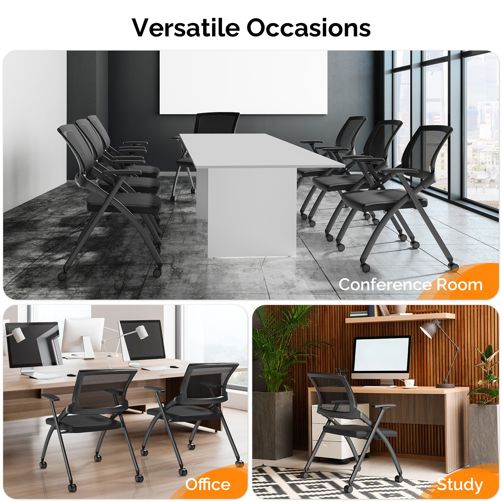 2 Pack Stackable Conference Room Chairs with Wheels, Folding Office Chair