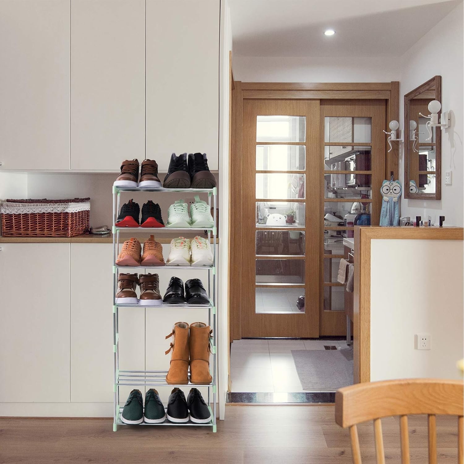 4-Tier Stackable Small Shoe Rack, Lightweight Shelf 4-Tier, Green
