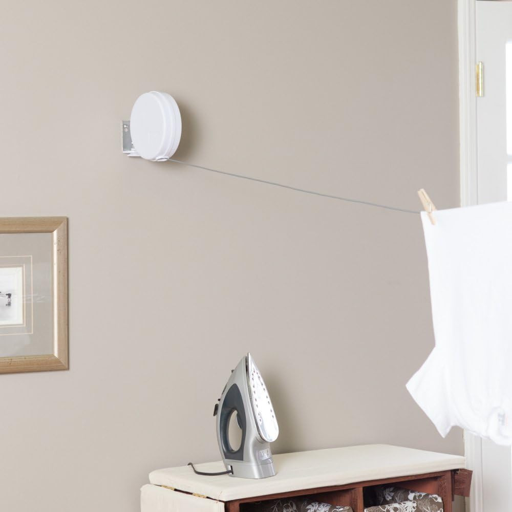 Single Line Retractable Clothesline for Hanging Laundry, 40 Feet, White