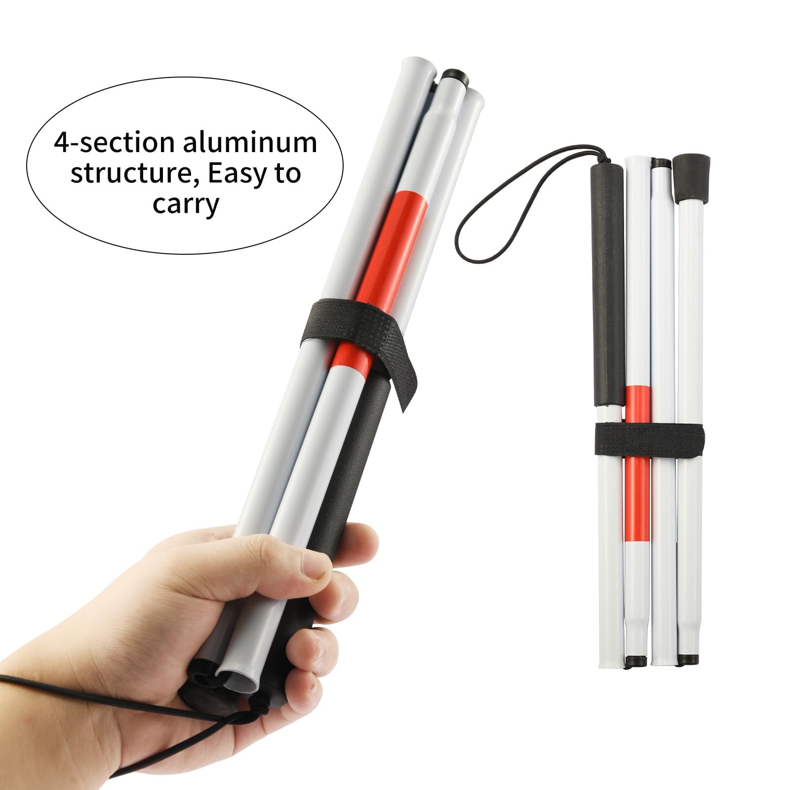 Folding Blind Cane Reflective Red Walking Stick for Vision 52 inch