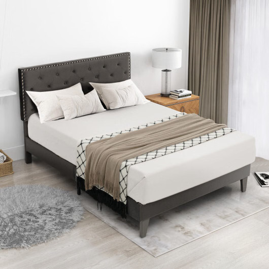 Full/Queen Size Upholstered Platform Bed with Tufted Headboard-Full Size - Color