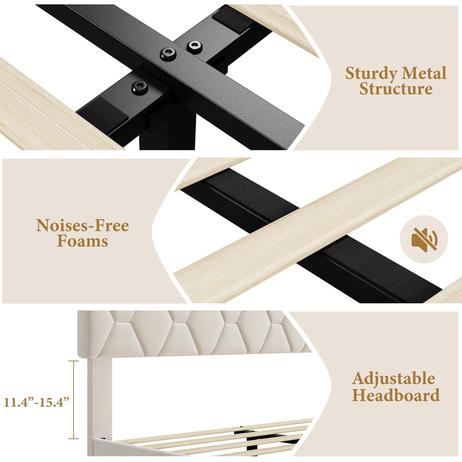 ☑️Queen Upholstered Bed Frame Heavy-Duty Platform Bed Frame Upholstered Headboar