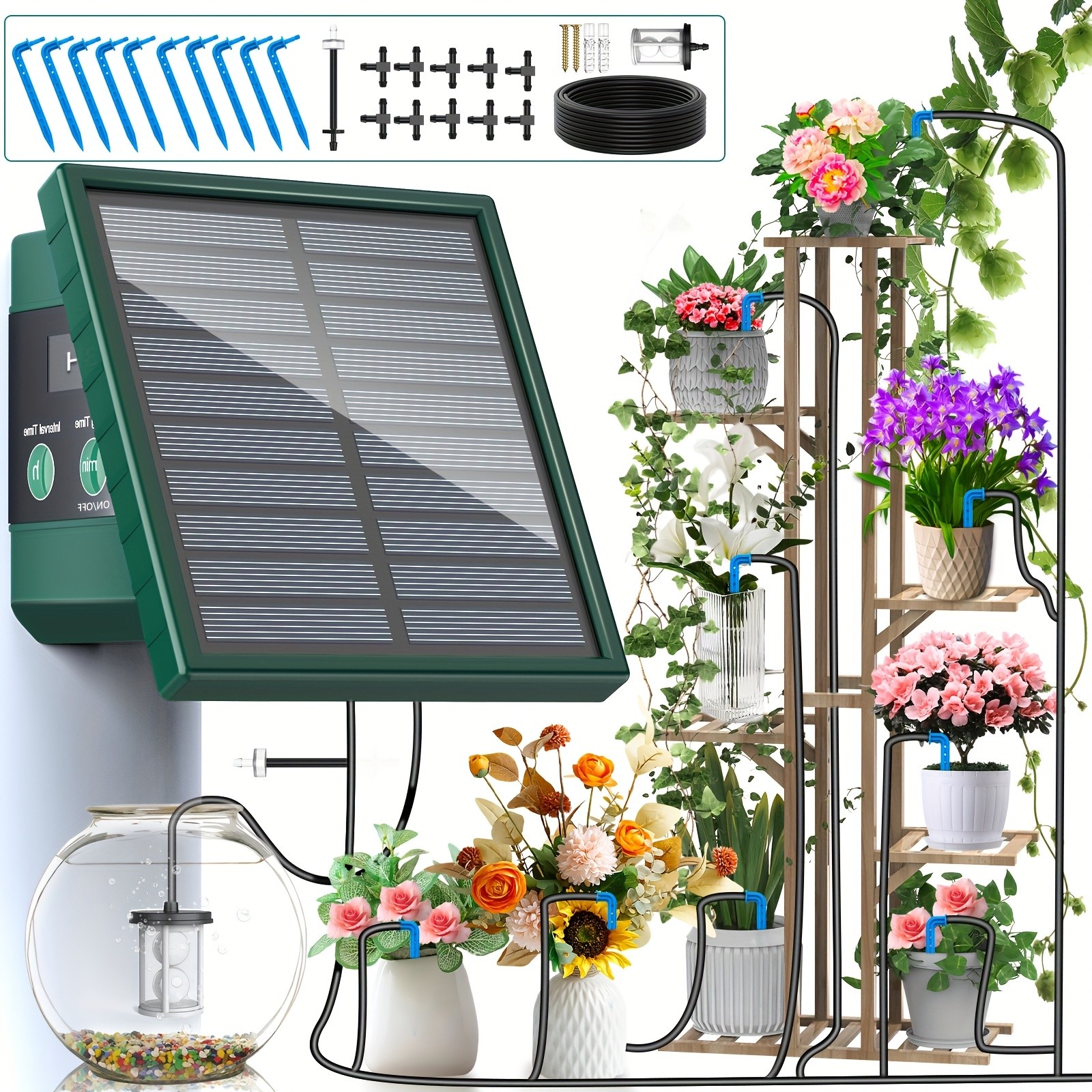Solar Drip Irrigation Kit, Garden Drip Irrigation System, for Outdoor 10m Hose