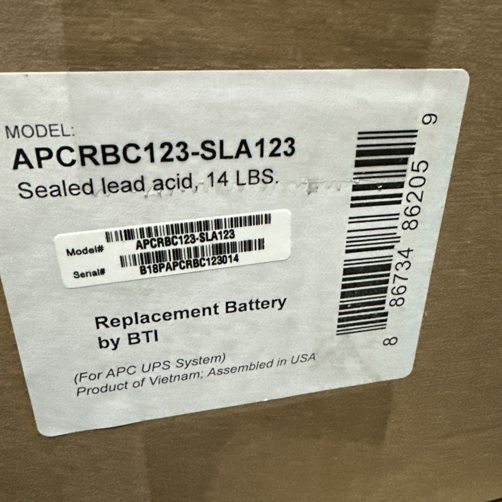 Replacement UPS Battery for APC Model APCEBC123-SLA123 (2) 12V 7.2AH Battery