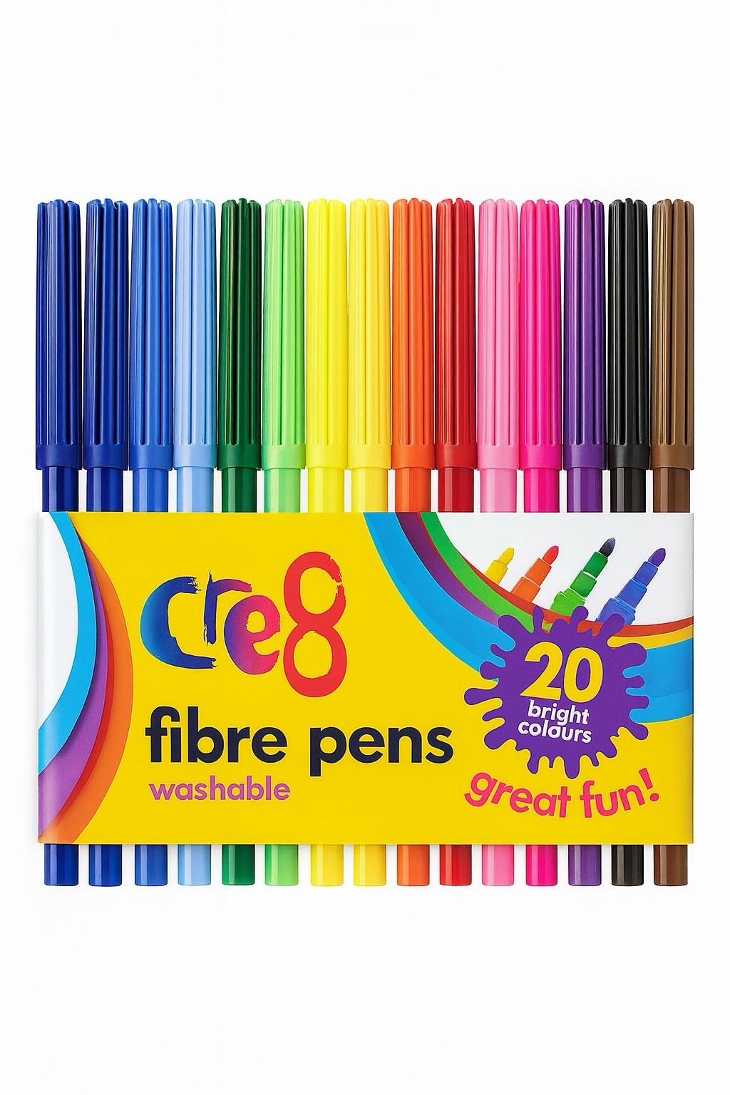 Fibre MultiColour Pen 20 Pack Mixed Colour Non Toxic Kids Felt Tips Washable Fun