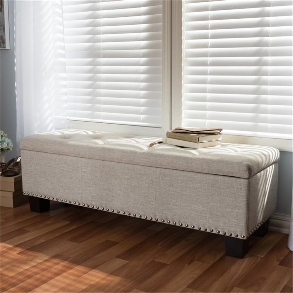 Bowery Hill Contemporary Storage Ottoman Bench in Beige Fabric
