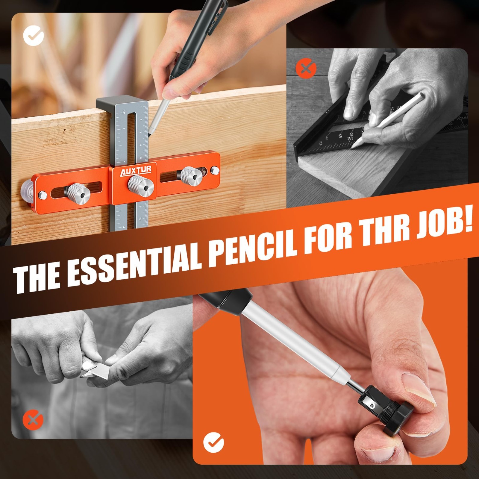 Adjustable Cabinet Hardware Jig Tool with Deep Hole Pencil & Alignment Guide - D