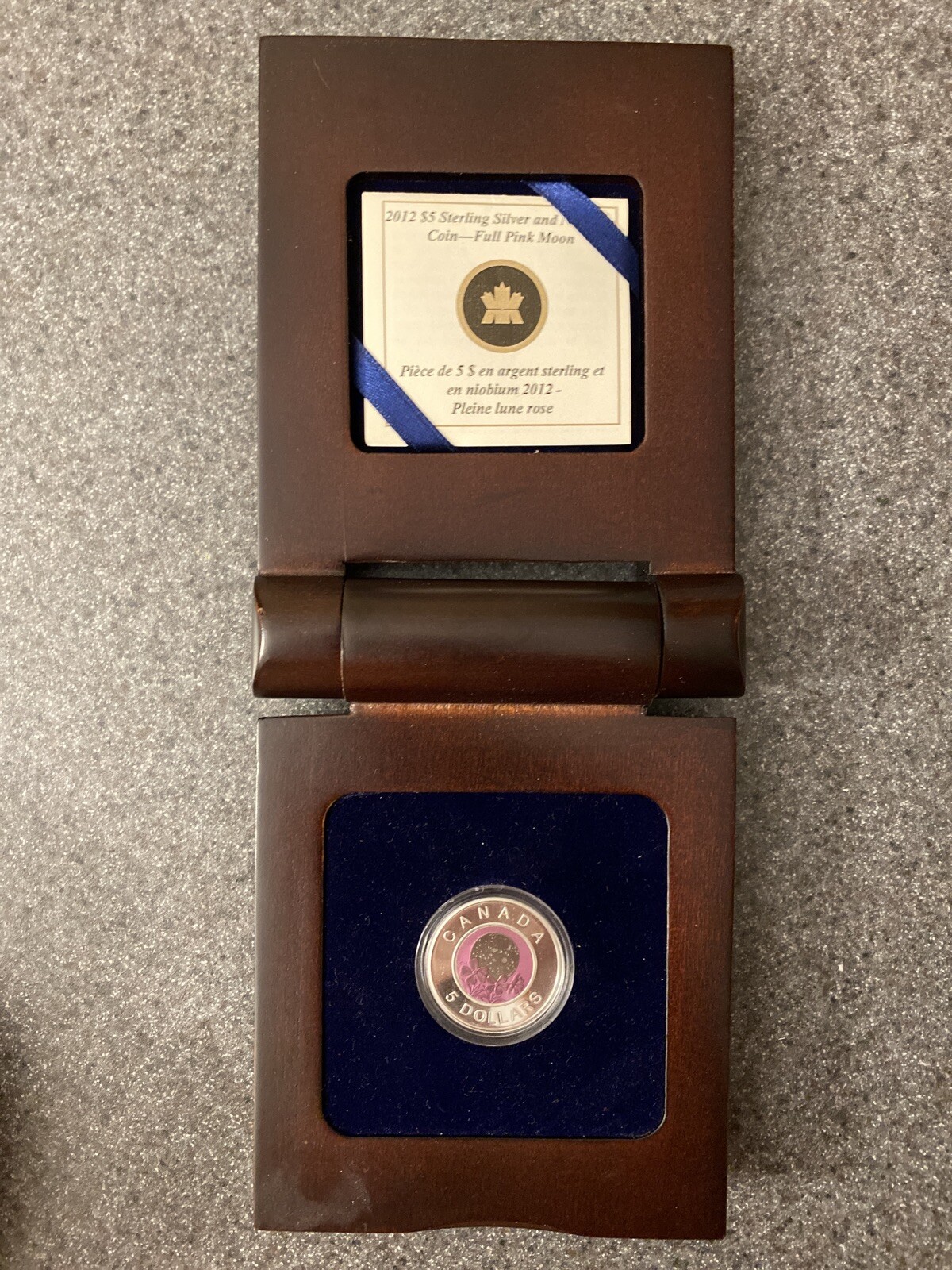 2012 $5 CANADA Sterling Silver & Niobium Coin ~ FULL PINK MOON ~ COA (No Box)