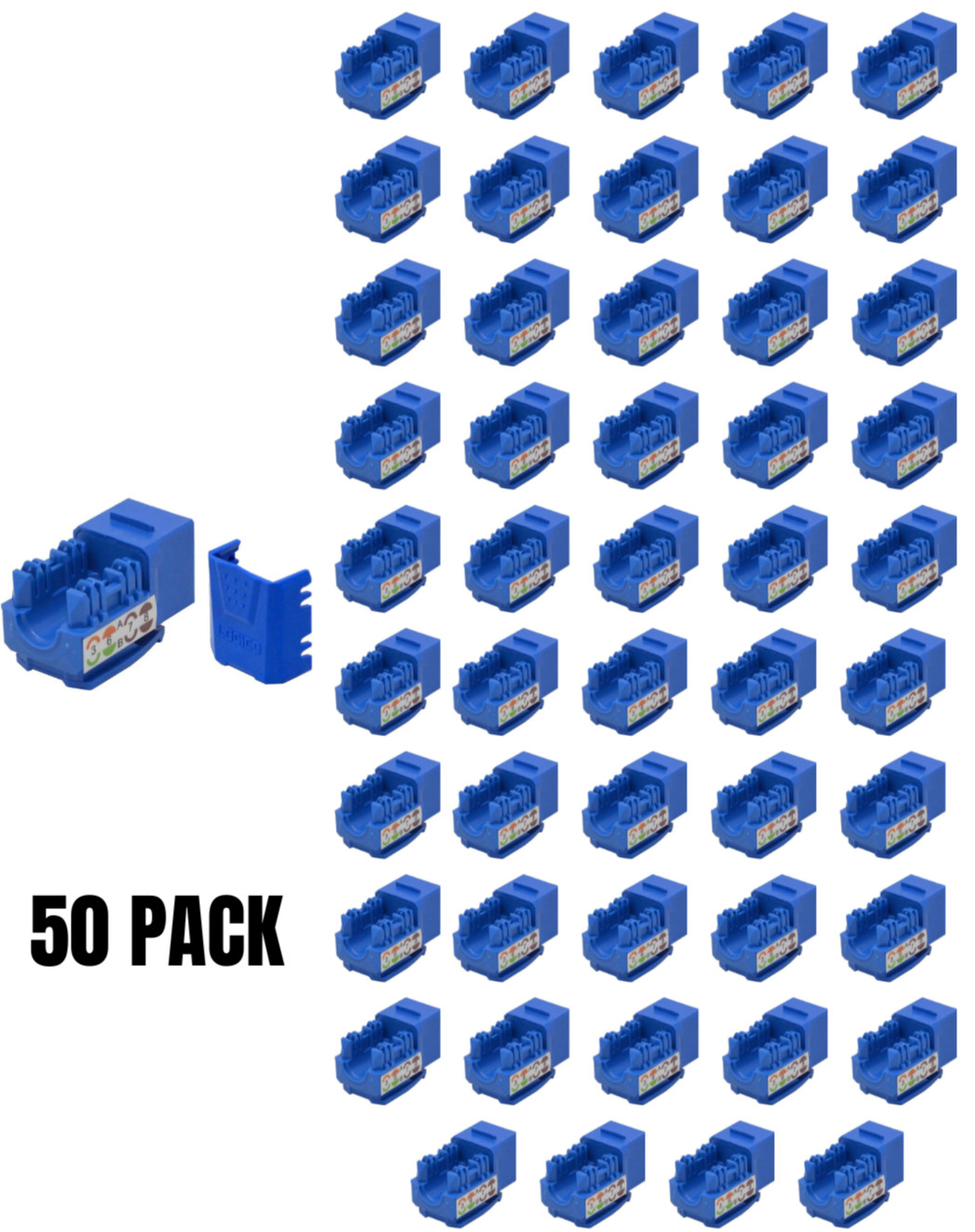 Keystone Jack CAT5E Blue Network Ethernet 110 Punchdown 8P8C (50 pack)