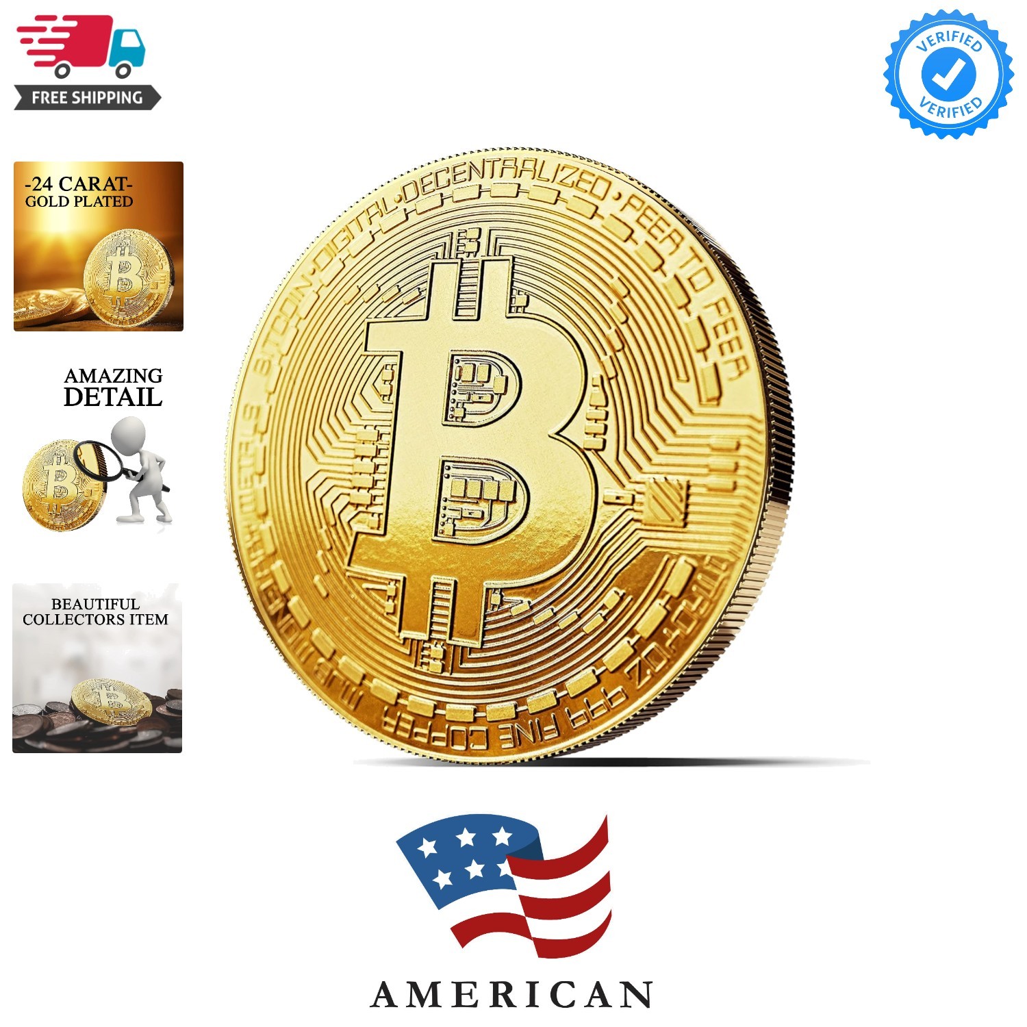 Physical Bitcoin Plated with 24-Carat Gold. A Real Collector‘s Item with Prot...