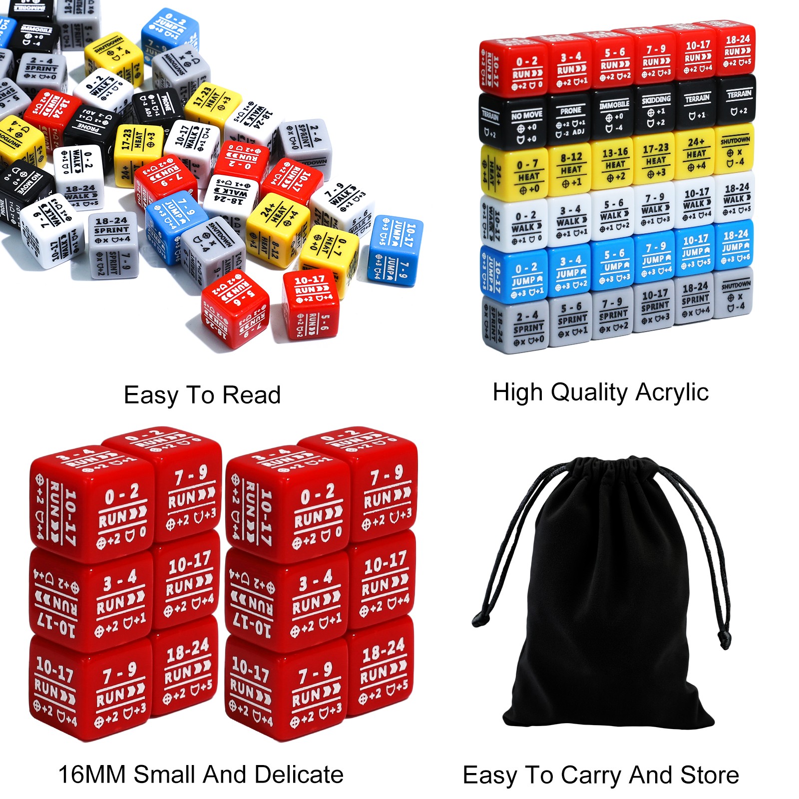 36PCS Battletech Stats Modifier Dice Full Dice Bundle: Movement Heat & Special