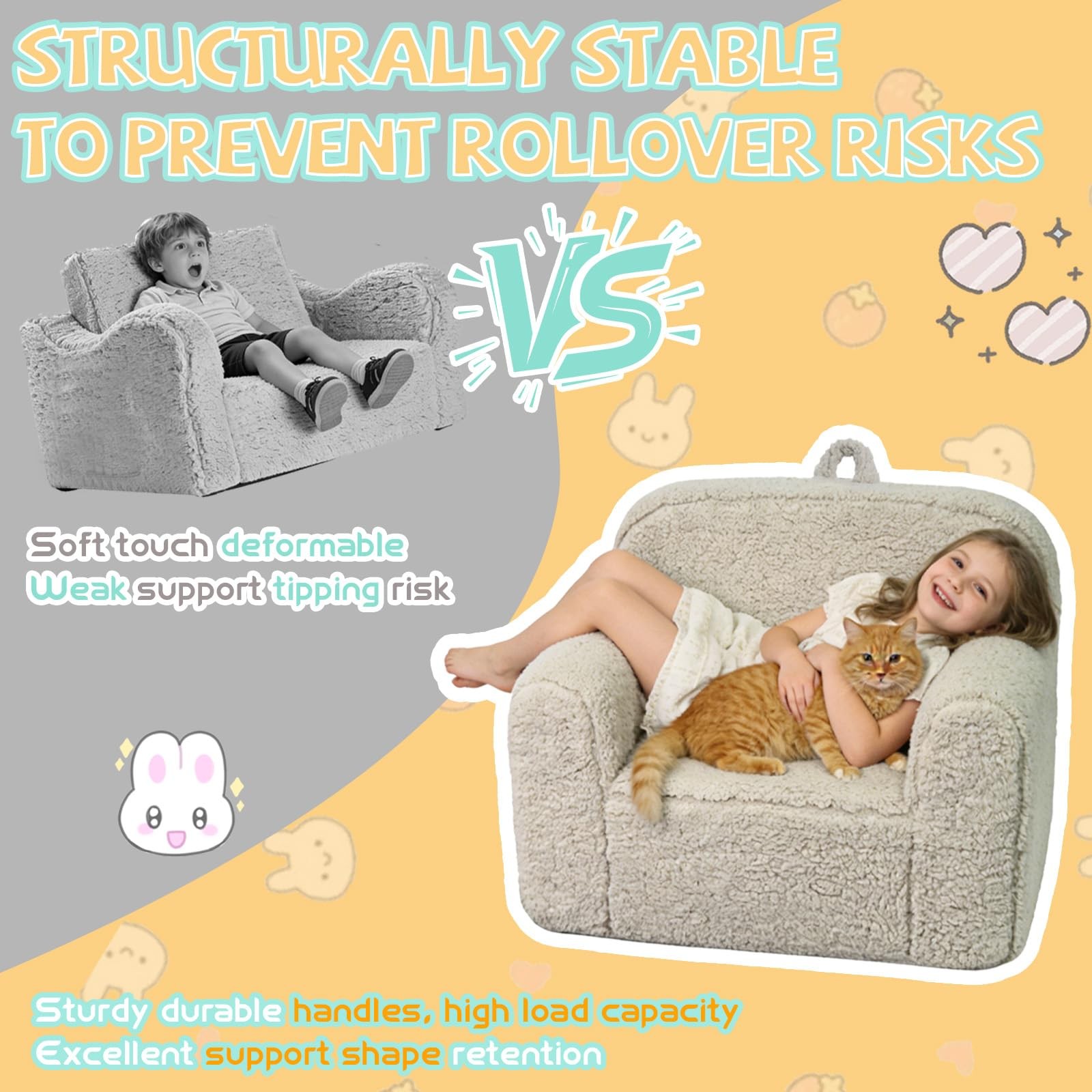 Toddler & Kids Chair Comfy - Toddler Couch with Washable Cover, Stable High-R...
