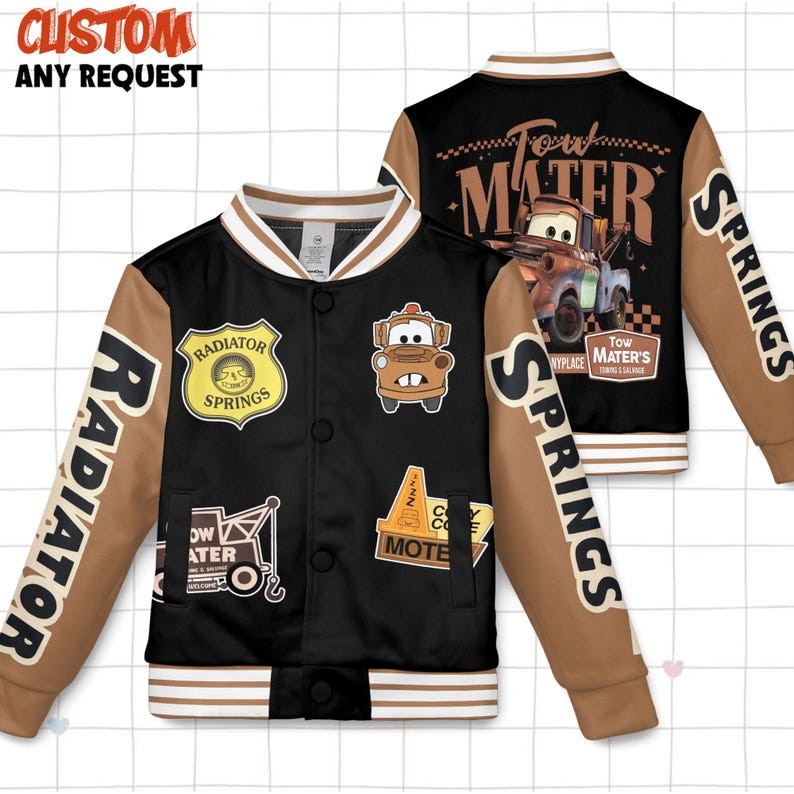 Pixar Cars Tow Mater Radiator Springs Birthday Xmas Fan Gift Baseball Jacket
