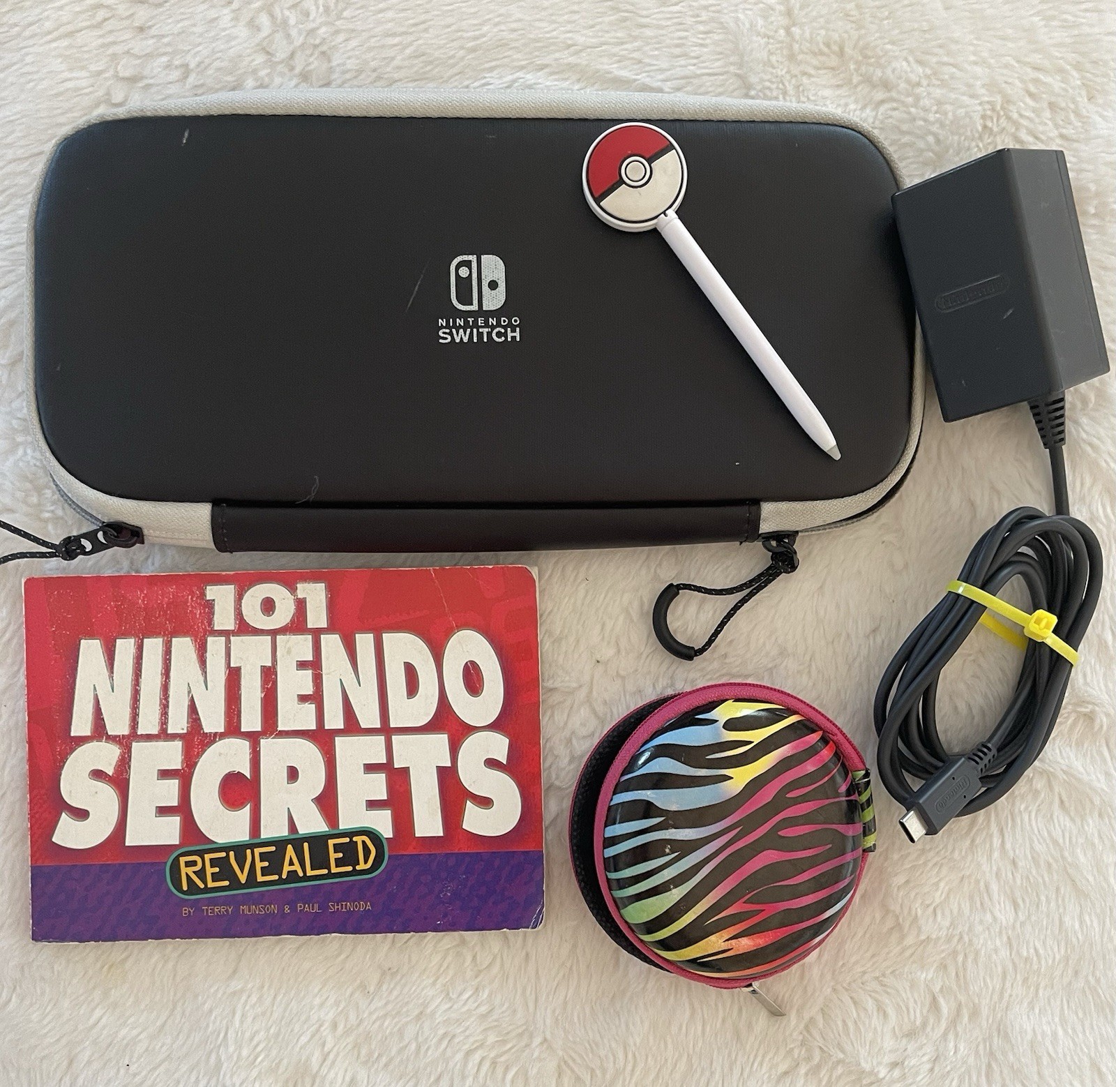 Nintendo Hard Shell Zipper Travel Case for Switch w/ Zip Case, AC Adapter & Book