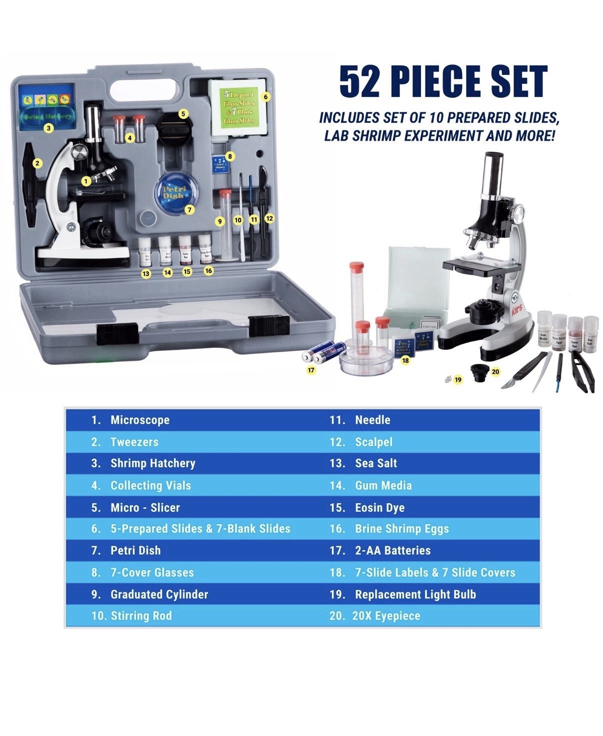 AmScope 52pc 120X-1200X Kids Starter Compound Microscope Portable Science Kit .