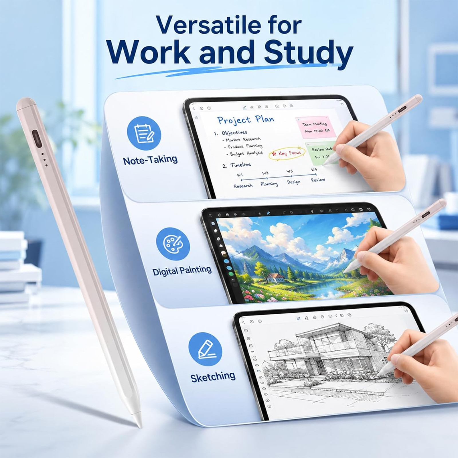 Rechargeable Stylus Pen for iOS Android Devices, Active Touchscreen Pencil for