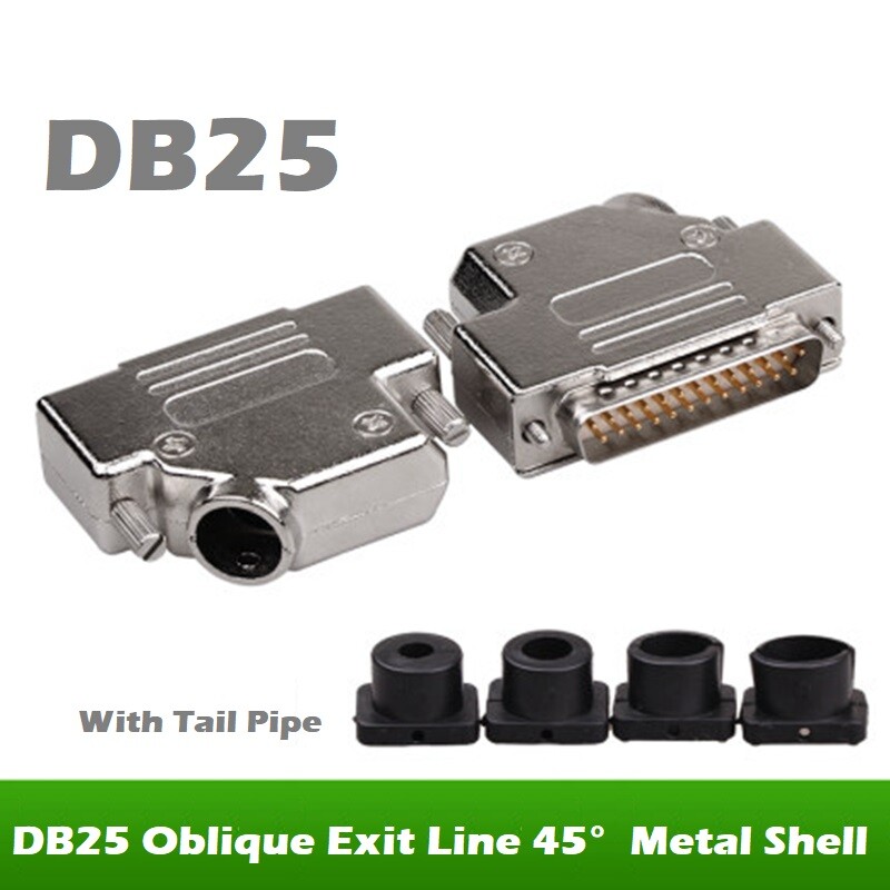 DB25 parallel male female housing 2rows 25core metal housing45°side cable outlet