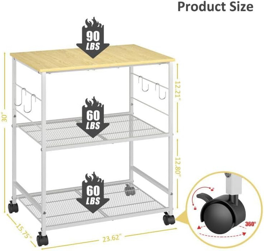 Rolling Kitchen Microwave Cart, 3 Tier Microwave Table Stand with Storage, Kitch