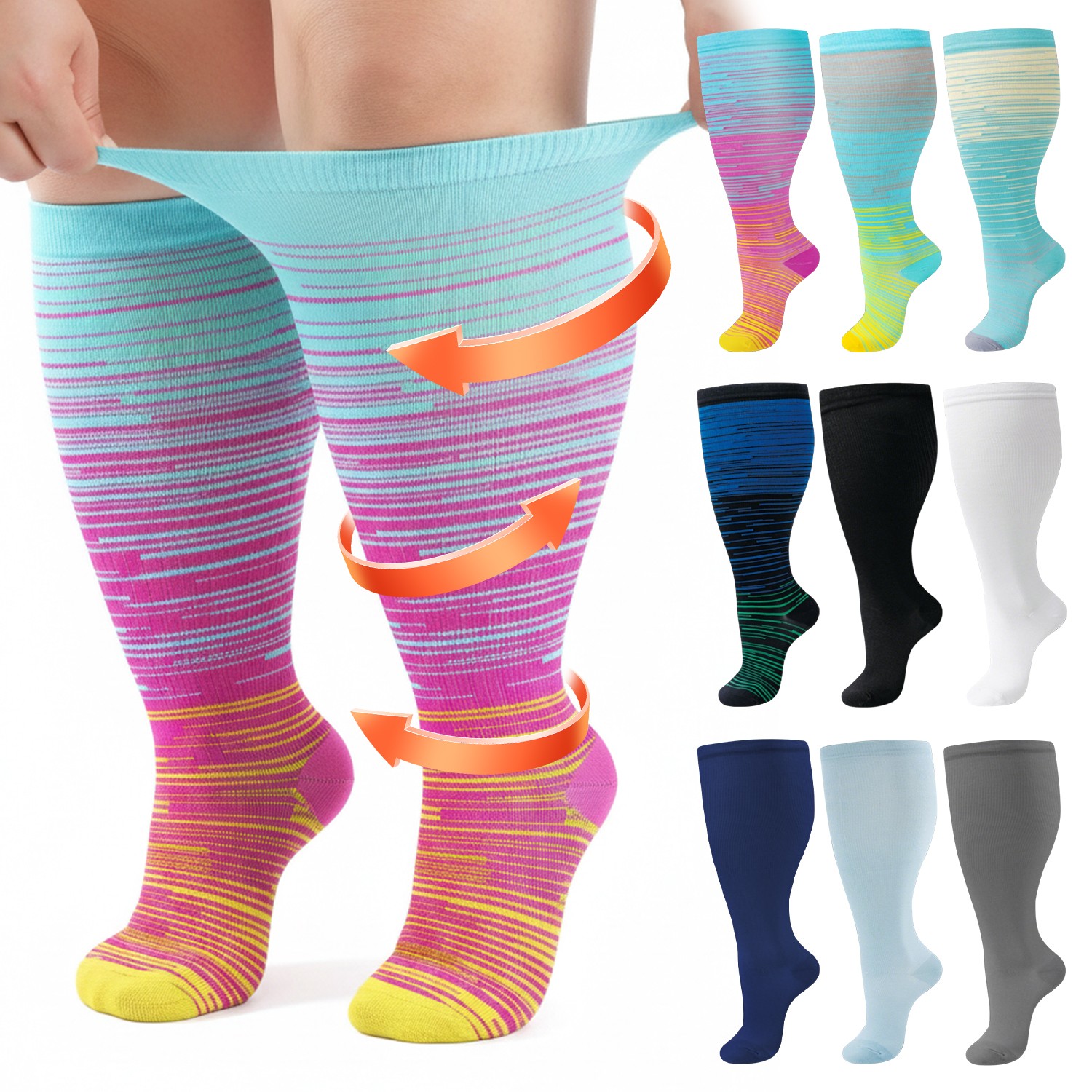 1/3/5 Pairs Big Size Compression Socks, Unisex Quick-Dry Anti-Slip for Daily Use