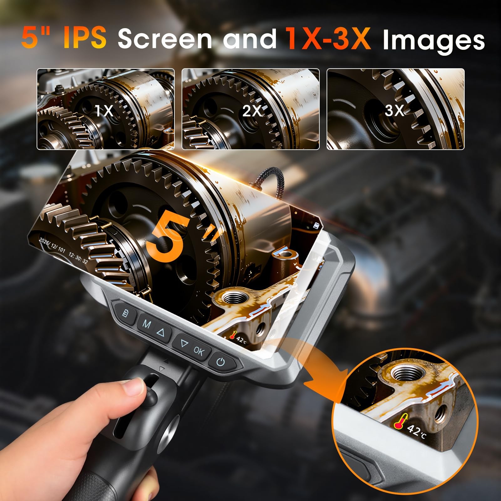Inspection Camera with Light,1920P HD Industrial Endoscope with 5" IPS Screen...