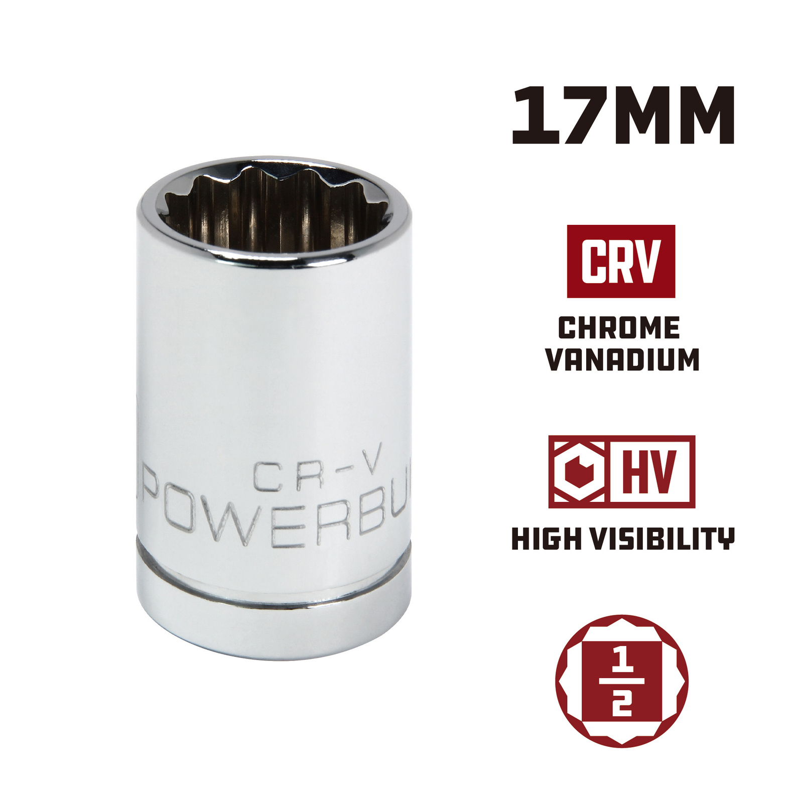 Powerbuilt 1/2 Inch Drive x 19 MM 12 Point Shallow Socket - 642017