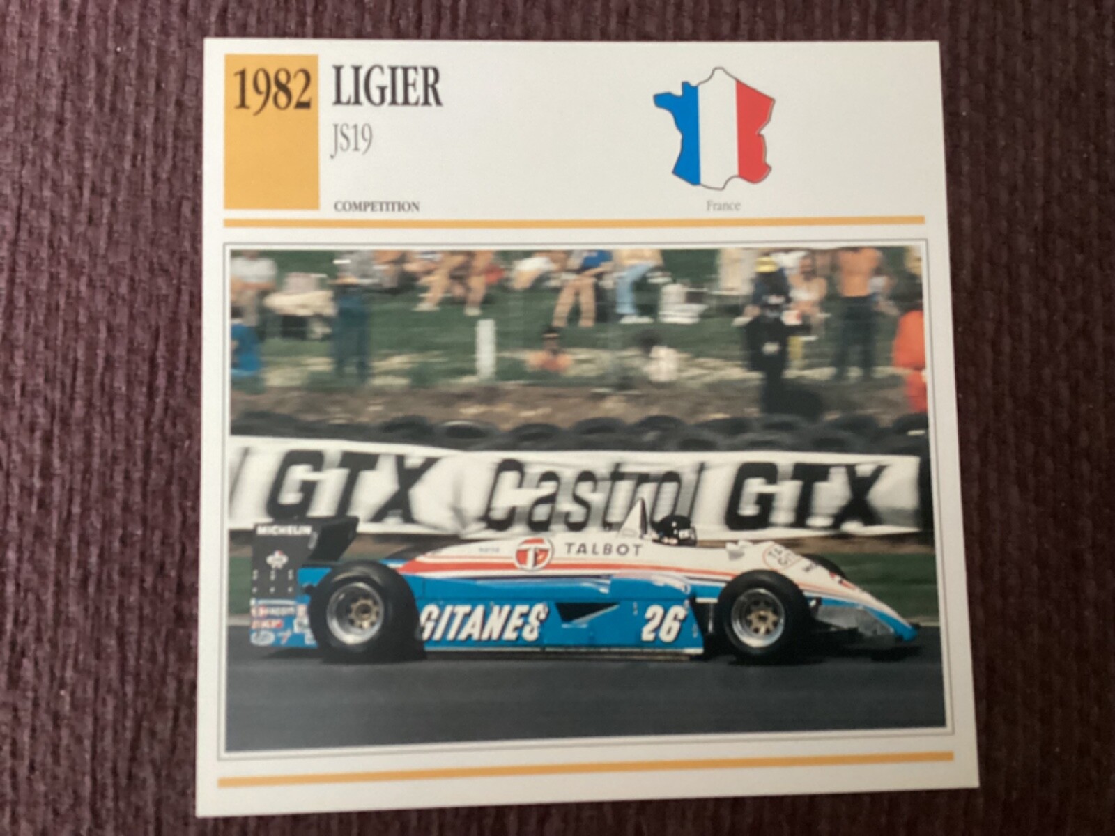 Ligier JS19,   1982,   Competition Car, France,  Collectors Card