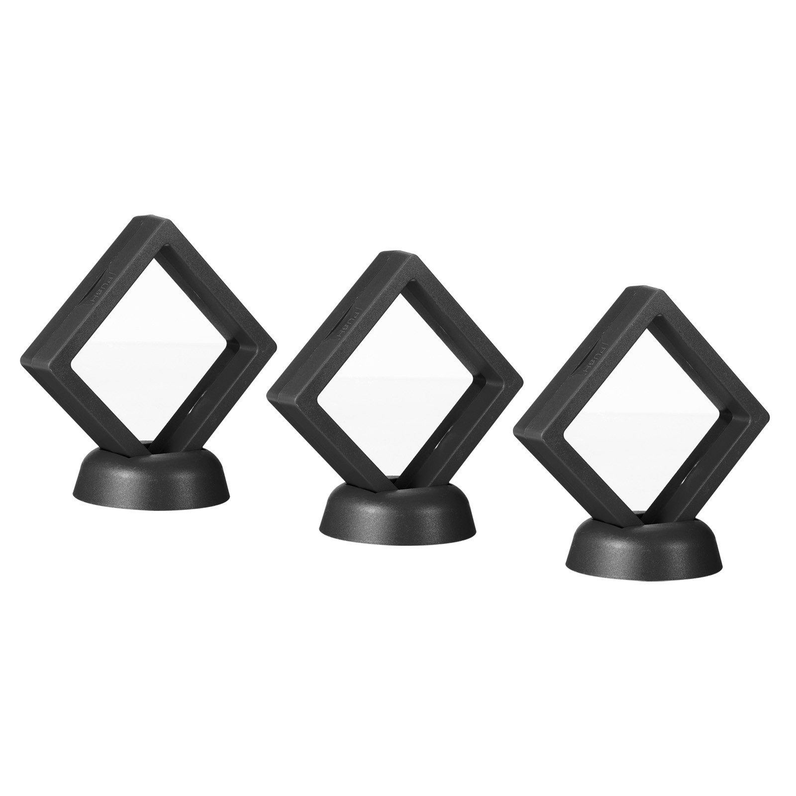 3D Floating Display Frame Coin Jewelry Case with Base 2.8" x 2.8" Black 3pcs