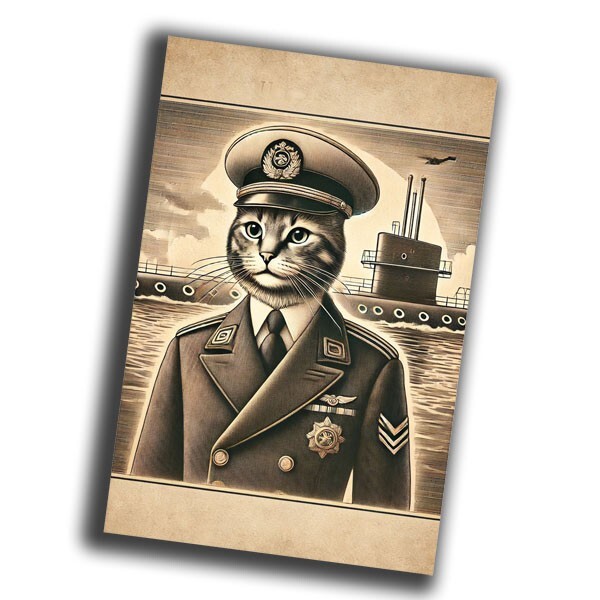 nice vintage cat dressed as a U-boat captain retro WW2 Photo Glossy 4*6 in U38